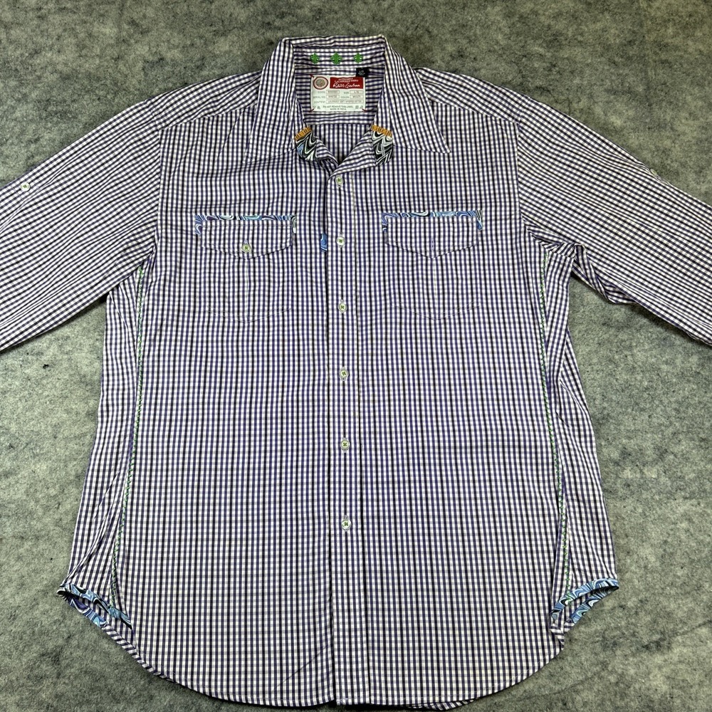 Robert Graham Freshly Laundered Dress Shirt Men's Large Purple & Black Plaid